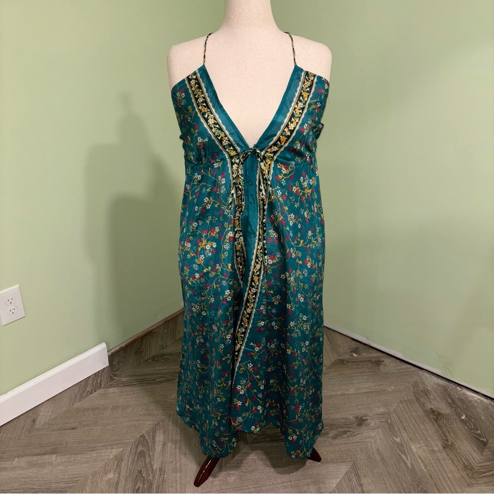 Jedzebel Silk Blend Floral Asymmetrical Midi Dress Made In India Women’s Size L